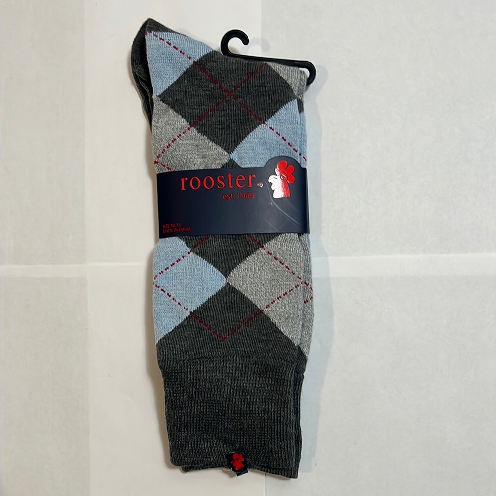 rooster Men’s Argyle Socks - Gray & Blue Size: 10-13